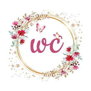Artistic watercolor floral wreath wall sticker with pink butterflies and WC lettering