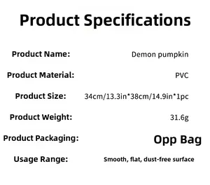Detailed technical specifications for PVC demon pumpkin wall sticker with dimensions