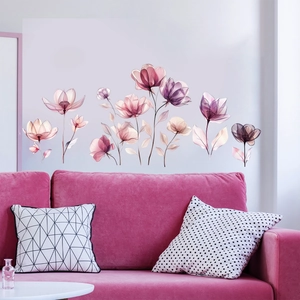 Stickers muraux fleurs roses pour salon avec des pétales délicats à l'aquarelle