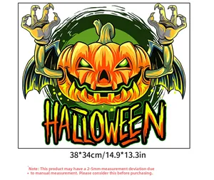 Detail view of Halloween pumpkin sticker with devil wings and measurements 38x34cm