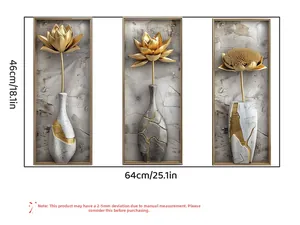 Detailed view of 3D gold lotus stickers with dimensions showing 46cm by 64cm size