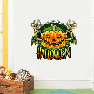 Halloween pumpkin demon wall sticker with devil wings and lettering for festive home decor