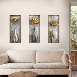 Modern 3D Gold Vase Floral Wall Stickers PVC Removable Art Decals For Living Room Bedroom Entryway Home Wall Decor Aesthetic