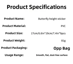 Detailed specifications of PVC butterfly height sticker with size and material info