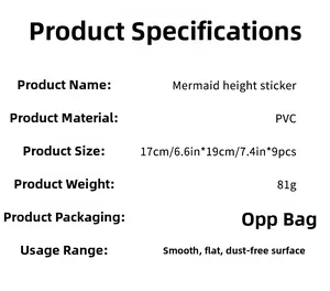 Spécifications détaillées du sticker mural sirène, 9 pièces en PVC de 17x19 cm chacune