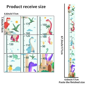 Detailed dinosaur height chart wall sticker showing assembly grid and 171cm scale