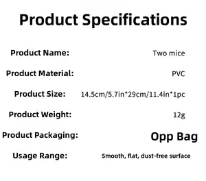 Spécifications détaillées pour deux souris stickers muraux en PVC taille 14,5x29cm