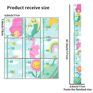 Vue détaillée du sticker de croissance sirène avec échelle de 30-180cm et motifs colorés