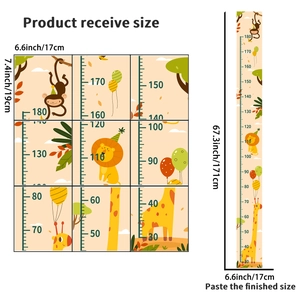 Detail view of giraffe height chart wall sticker showing dimensions and installation layout