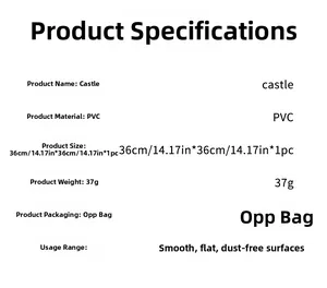 Macro view of self-adhesive PVC castle wall sticker with technical specifications