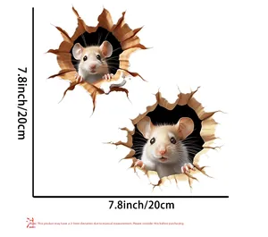 Vue détaillée du sticker mural hamster 3D affichant les dimensions de 7,8 pouces