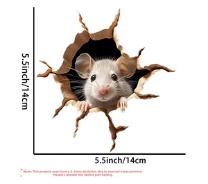 Detailed view showing 14cm dimensions of 3D cracked wall mouse sticker for home decor
