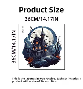 Detail view of Halloween wall sticker featuring castle, bats and moon measuring 36x36cm