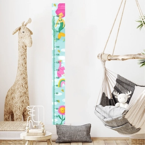 Sticker mural mètre sirène flamant rose pour chambre d'enfant avec échelle de 40cm à 180cm