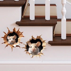 Stickers muraux 3D avec deux souris mignonnes pour escaliers et déco murale créative