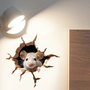 3D realistic mouse peek hole wall sticker with creative broken wall effect for home decor