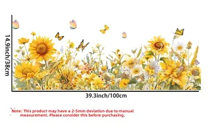Detailed dimensions of sunflower and butterfly wall stickers measuring 100cm by 38cm