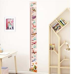 Vertical height measurement wall sticker with colorful butterfly and dragonfly patterns