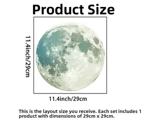 Detailed size chart for 11.4 inch luminous moon wall sticker with green lunar textures