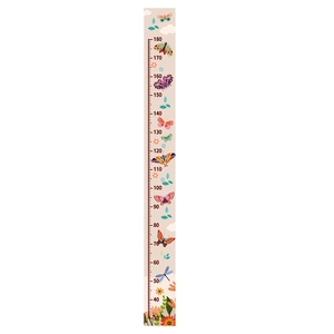 Growth chart wall decal with colorful butterflies and flowers, 30cm to 180cm scale