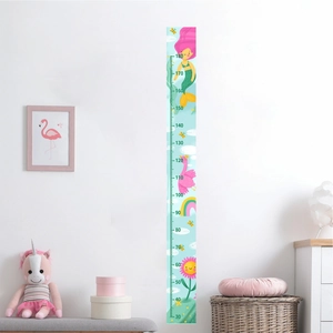Sticker mural règle de croissance sirène et flamant rose pour chambre d'enfant