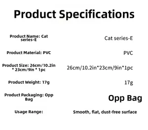 Detailed specifications chart for Cat series-E PVC self-adhesive wall and toilet sticker