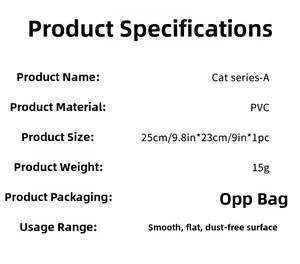 Detailed specifications for Cat Series-A PVC wall sticker with size 25x23cm and Opp bag packaging