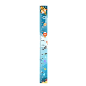 Space and ocean themed kids height wall chart showing 30-180cm scale with rocket and bear