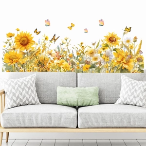 Self-adhesive sunflower wall stickers with butterflies for home living room decor