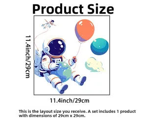 Détail de la disposition du sticker mural astronaute avec dimensions 29cm x 29cm