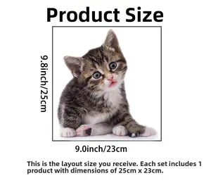 Detail view of cute tabby cat toilet sticker showing product dimensions 25cm by 23cm