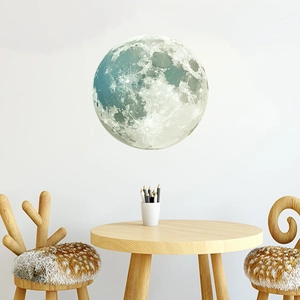 Large circular Moon wall sticker with realistic crater details for bedroom wall decor