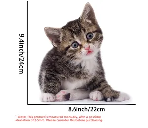 Detailed view of cute tabby cat toilet sticker showing dimensions 24cm by 22cm on white background