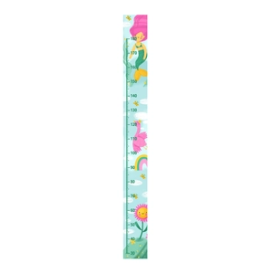 Sticker mural règle de croissance sirène et flamant rose avec tournesol et arc-en-ciel