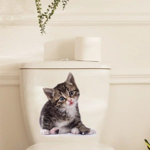 3D Cute Cat Toilet Stickers Removable Waterproof PVC Wall Decals For Bathroom Fridge Cabinet Decoration Vivid Animal Art Sticker
