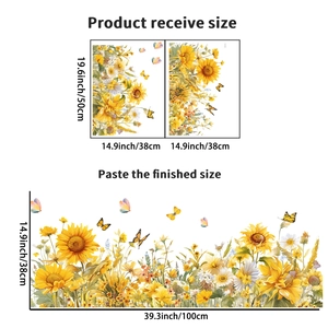 Sunflower wall stickers set macro showing dimensions and DIY layout for home decor