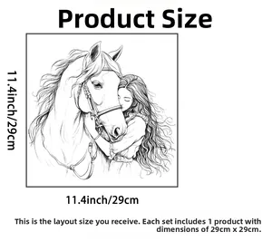 Dettaglio dell'adesivo murale schizzo donna e cavallo con misure di 29 cm