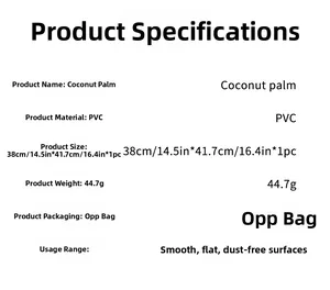 Specifications for Coconut Palm PVC wall sticker: 38x41.7cm size, 44.7g weight, OPP bag packing