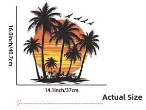 Tropical sunset palm tree wall sticker detail with precise 16.0x14.1 inch dimensions