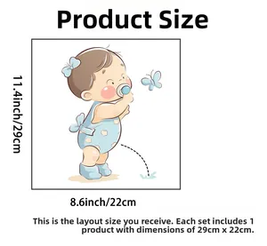 Size chart showing cartoon boy wall sticker dimensions 29x22cm for bathroom decor