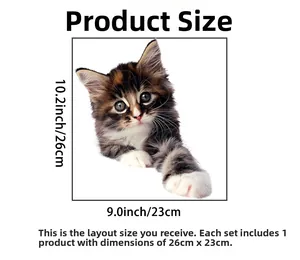 Detailed view of cute calico kitten toilet sticker with exact layout dimensions shown