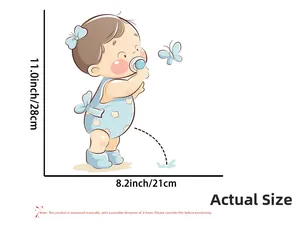 Detail view of cartoon baby wall decal with size dimensions 11.0x8.2 inches for bathroom