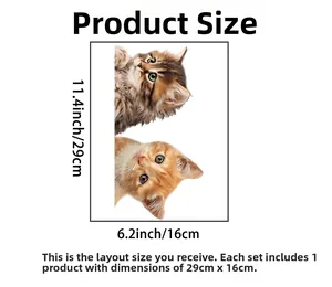 Detailed dimension layout of realistic cat stickers measuring 11.4 by 6.2 inches