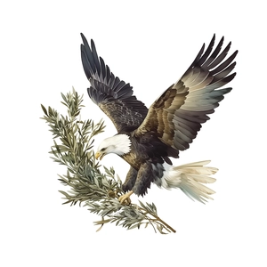 Self-adhesive watercolor bald eagle wall sticker with olive branch for home decor