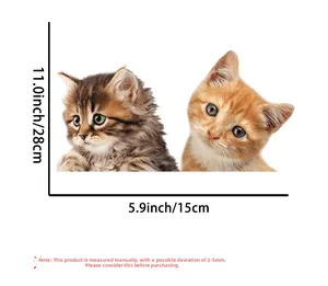 Detailed dimensions of cartoon cat wall stickers showing 11x5.9 inch waterproof PVC decals
