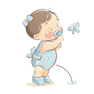 Cute cartoon baby sticker with blue bow for kids potty training bathroom decoration
