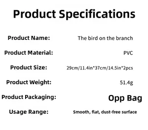 Detailed size specifications for bird on branch PVC wall stickers in 29x37cm dimensions