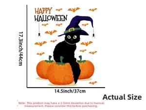 Detailed dimensions of Halloween wall sticker with black cat and pumpkin 37x44 cm
