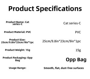 Specifications of Cat series-C PVC wall sticker measuring 25cm by 23cm for bathrooms