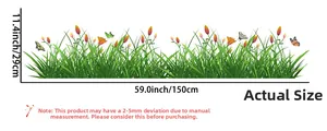 Détails affichant les dimensions des stickers muraux plantes vertes et papillons